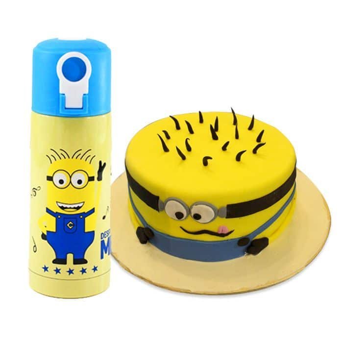 Minion Cake with Minion Water Bottle gift by Kids Combos Minion Cake with Minion Water Bottle gift by Kids Combos
