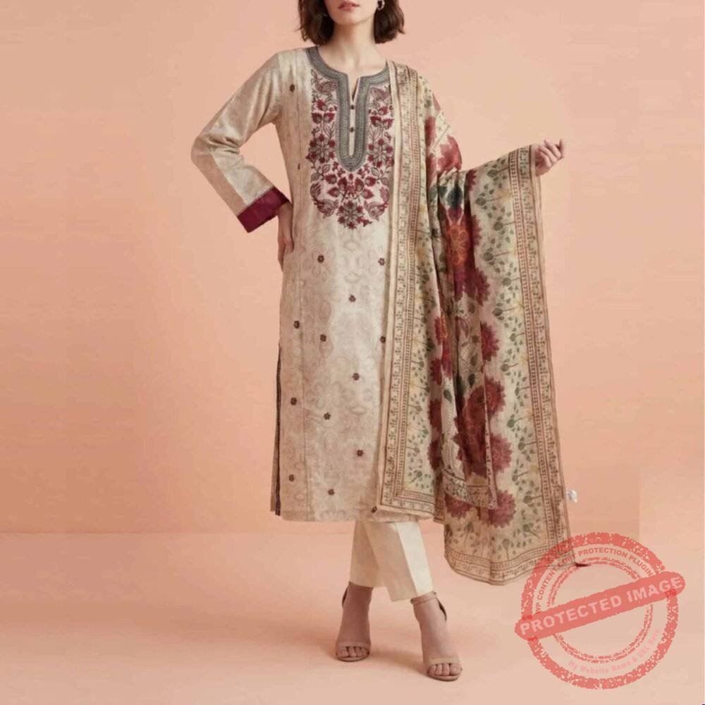 3 Piece – Printed Embroidered Suit 3 Piece Printed Embroidered Suit gift for Mothers Day