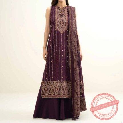 3 Piece Embroidered Jacquard Suit gift for Eid