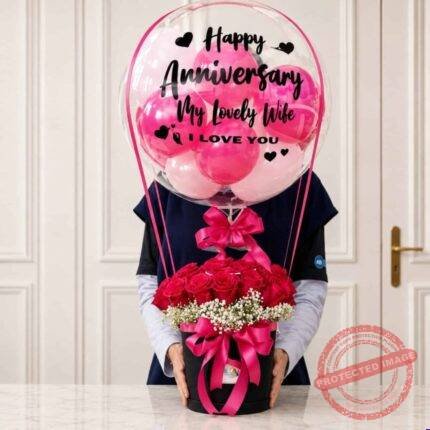 Dark Pink Theme Floral Balloon gift delivery in Pakistan