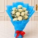 White Imported Flowers with Blue Theme in Multan for Fathers Day