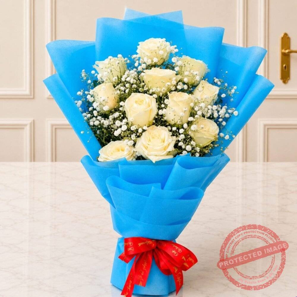 White Imported Flowers with Blue Theme White Imported Flowers with Blue Theme in Multan for Fathers Day