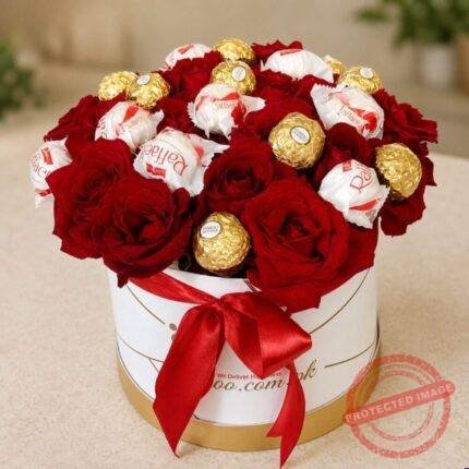Raffaello with Flowers Round Box chocolate gift for Valentines Day
