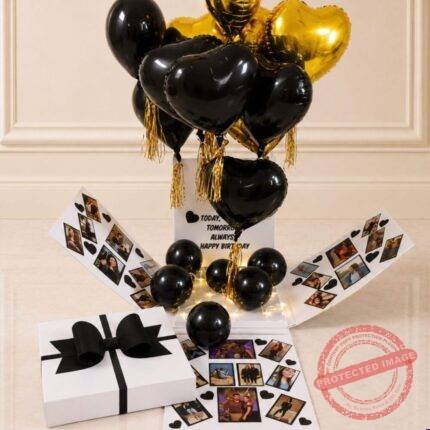 Black Theme Surprise Balloon Box gift delivery in Pakistan