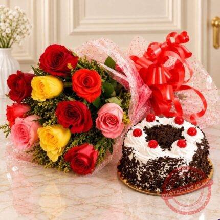 1 Pound Cake and Mix Color Roses gift delivery in Pakistan