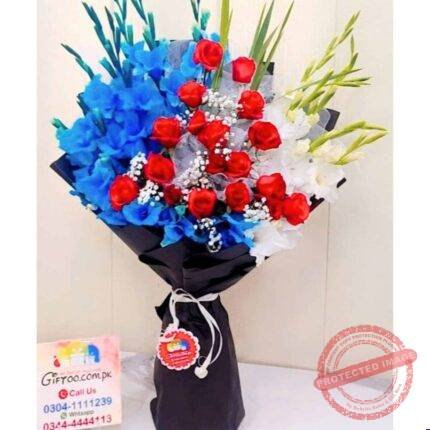 Blue and White Glads Bouquet gift delivery in Pakistan