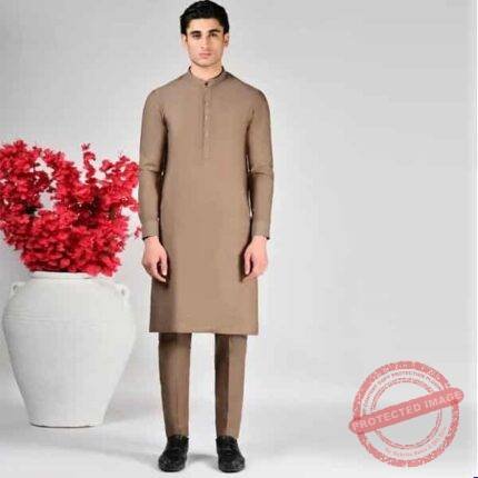 Khaki Cotton Unstitched Kameez Shalwar Fabric gift delivery in Pakistan