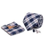 Navy Check Cufflink Tie Set gift for Fathers Day