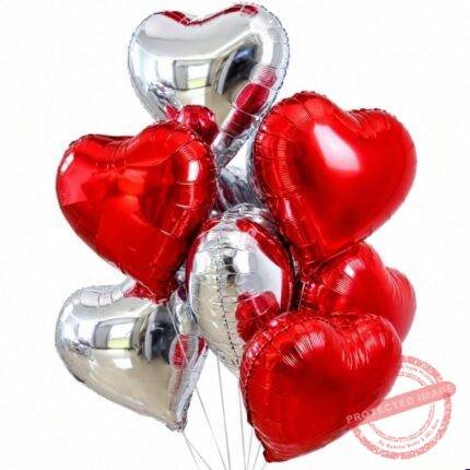 Heart Shape Balloons Silver and Red gift delivery in Pakistan