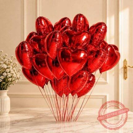 20 Red Heart Shape Foil Balloons teddy bear gift by Balloons & Candles