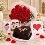 Heart Cake with Mug and Flowers gift delivery in Pakistan