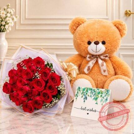 Red Roses and Teddy Bear gift delivery in Pakistan