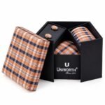 Orange Check Cufflink Tie Set gift delivery in Pakistan