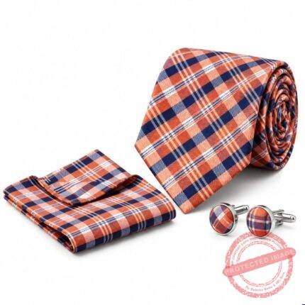 Orange Check Cufflink Tie Set gift delivery in Pakistan