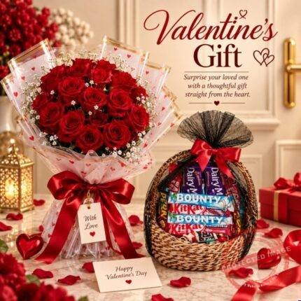 Rose with Chocolate Basket by Valentine’s Day for Valentines Day