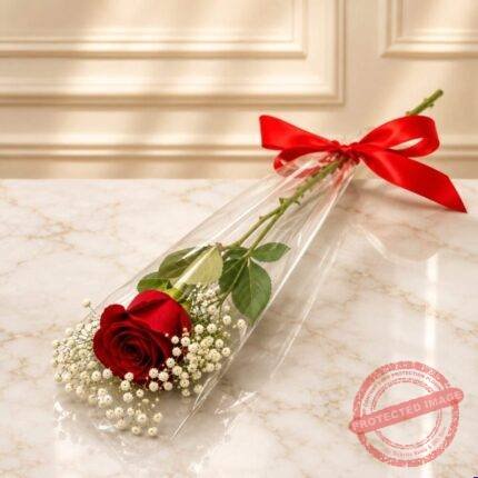 1 Imported Red Rose Stem Cone with Gypsophila gift delivery in Pakistan
