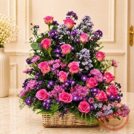 Pink Theme Imported Flowers Basket gift delivery in Pakistan