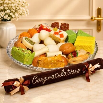 Congratulations Towel with Mithai gift delivery in Pakistan