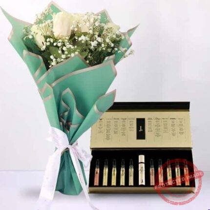 Perfume Set with Beautiful Bouquet for Valentines Day