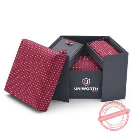 Red Geometric Cufflink Tie Set gift delivery in Pakistan
