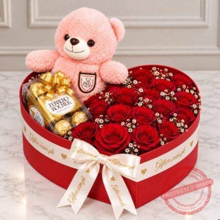 Teddy in Heart chocolate gift for Valentines Day