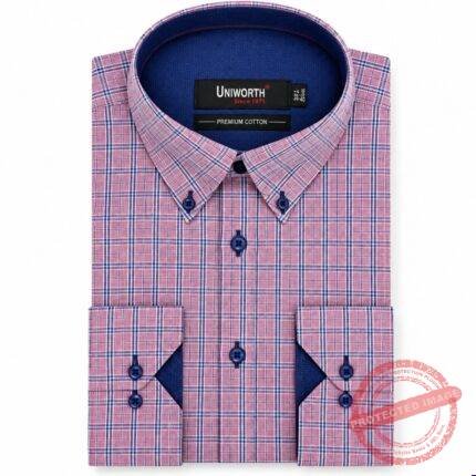 White/L Pink Check Business Casual Shirt fashion gift by Men’s Formal Clothing